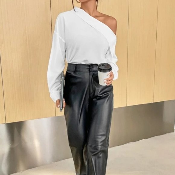 CHIC Asymmetrical Neck 1 off shoulder Blouse Top White - Picture 7 of 7